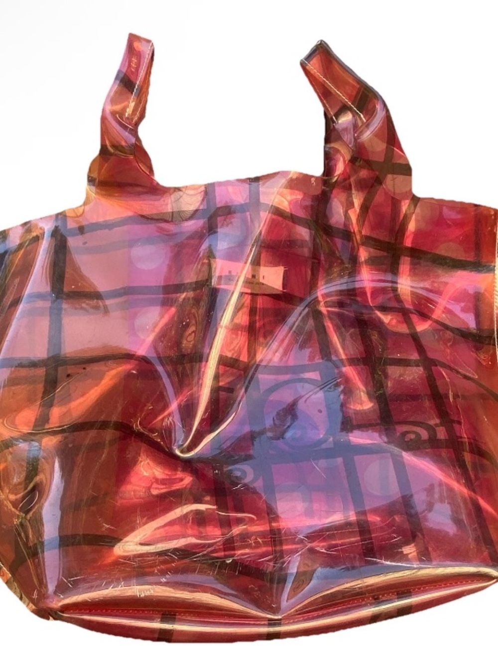 Marni Rare 2010 Collectible Pink Multicolor Plaid transparent PVC Tote Bag